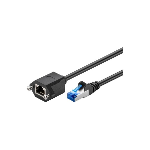 MicroConnect - S/FTP CAT6A Ext. cable 1m - with mounting flange Black - 27/7 AWG CU LSZH