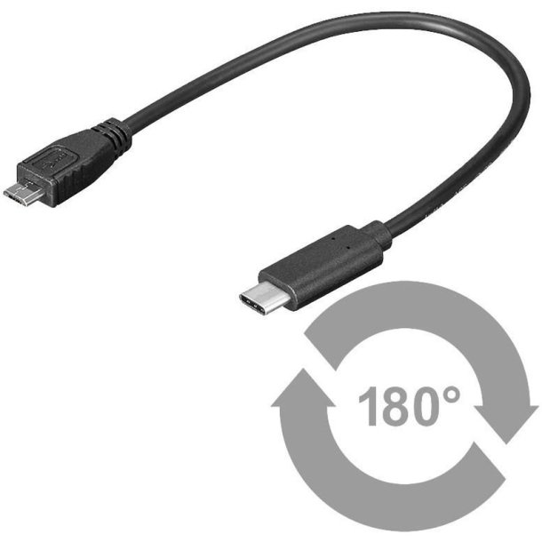 MicroConnect USB kabel - USB-C to USB2.0 Micro B 0.2M - sort - for synching and 