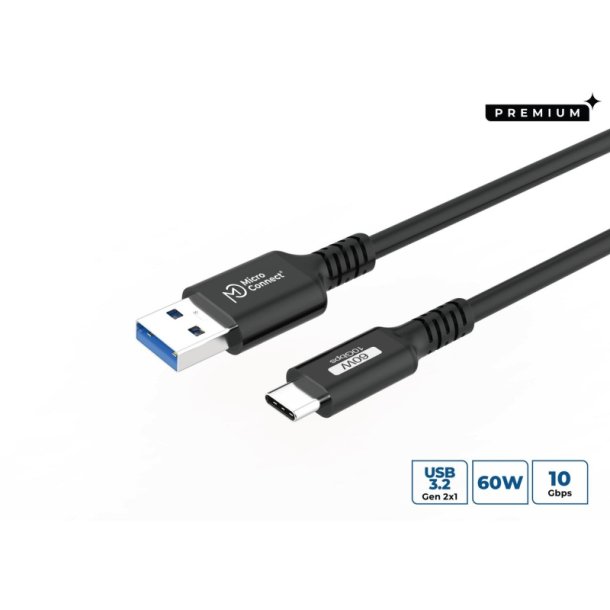 MicroConnect USB kabel - Premium USB-C to USB-A cable - 0,5m - 10Gbps - 60W 