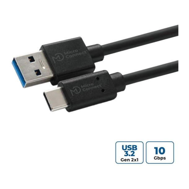 MicroConnect USB kabel - USB C-A 3.2 Gen 2 Cable - 0.25m - USB-C Gen2 - USB 3.0 A - sort