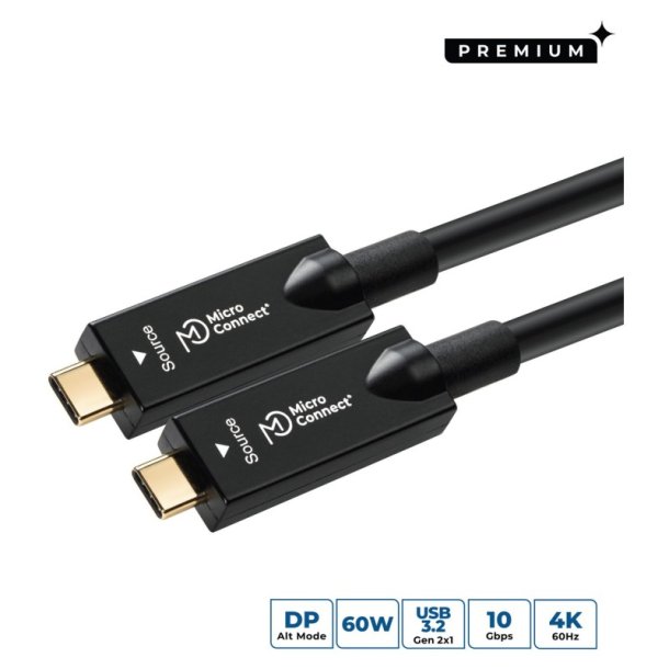 MicroConnect USB kabel - USB-C to USB-C Cable 15m - Premium - 100W - 20Gbps - 4K60Hz 