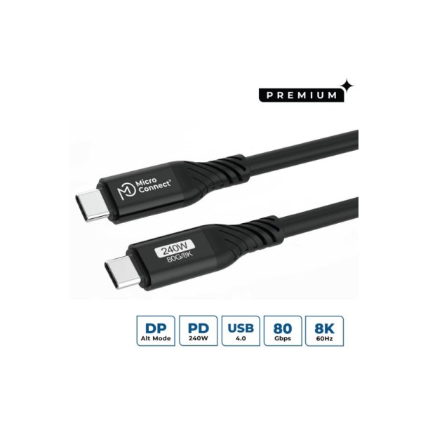MicroConnect USB kabel - Premium USB4 Gen 4 USB-C - cable 1m 80Gbps - 240W 