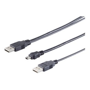 MicroConnect USB kabel - 2x A plug to 5 pin mini B plug - Y USB cable. 0,6meter cable