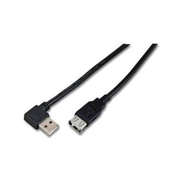 MicroConnect USB kabel - USB2.0 Extension A-A 1.5m M-F - With angled A plug. - sort