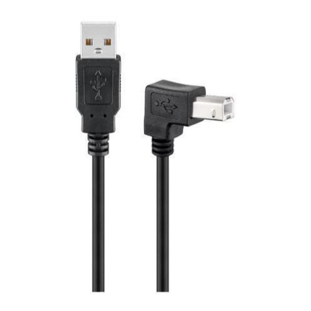 MicroConnect USB kabel - USB2.0 A-B 1.8m M-M - sort - USB B male angled