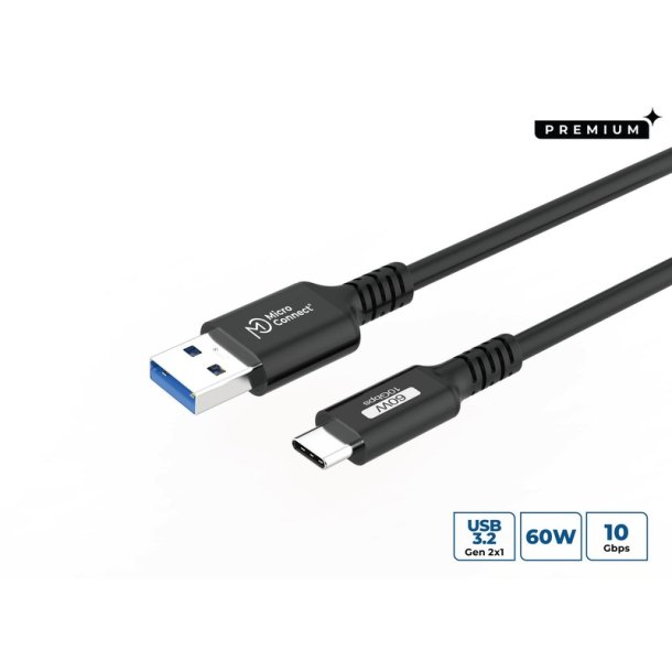 MicroConnect - USB3.2AC4 - USB 3.2 Gen 2 (3.1 Gen 2) - USB C - USB A - Male - Straight - 60 W