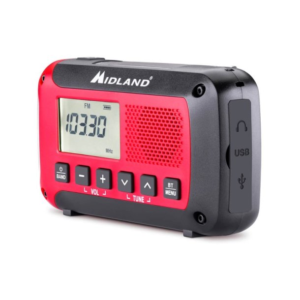 Midland ndradio ER250BT - Lygte, Hndsving og solpanel