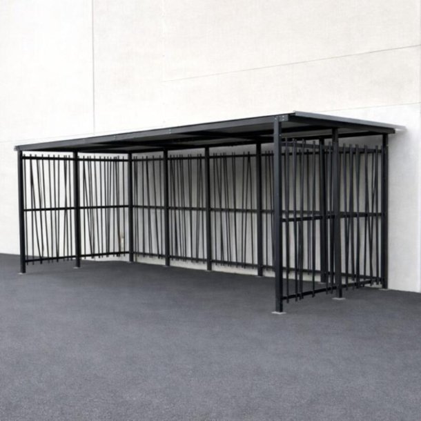 Mottez Cubit cykelskur st�l til 16 cykler - 2 x 5 meter - galvaniseret st�l bamboo