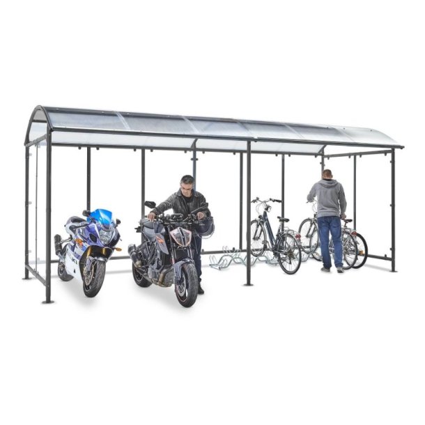 Mottez cykelskur stl modul til 9 cykler - galvaniseret - mrk grn