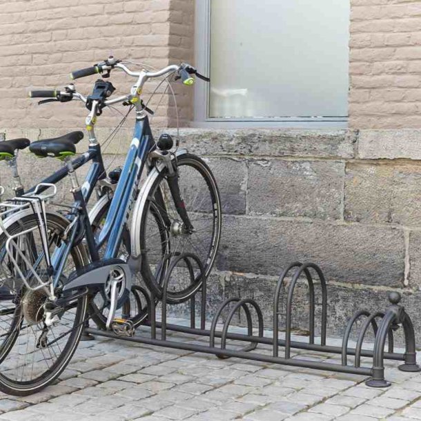 Cykelstativ til 5 cykler sort - 30mm Epoxymalet alu/stl