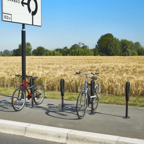 Cykelstativ til 2 cykler sort - 50mm gummi/stl stolpe