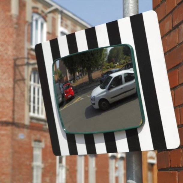 Mottez trafik og gadespejl 40x30 cm - Stribet til Stolpe og vg