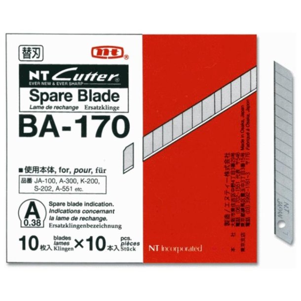 NT-Cutter BA-170 Skreblade til hobbyknive type A og S - pakke med 10 stk.