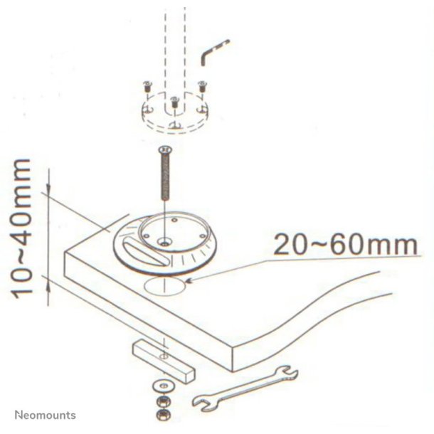 Neomounts FPMA-D9GROMMET Desk grommet mount - Silver - Steel - Desk - 830 g - 150 mm - 40 mm