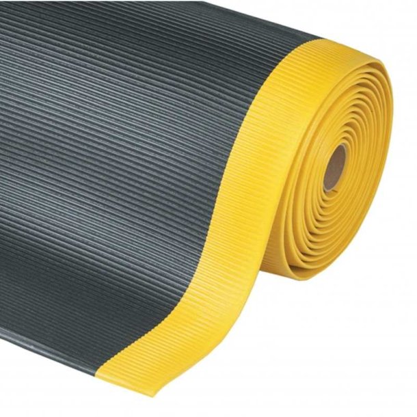 Notrax arbejdsmtte Crossrib Sof-Tred 406 - 60cm x 18,3 meter Sort/Gul Vinylmtte rulle