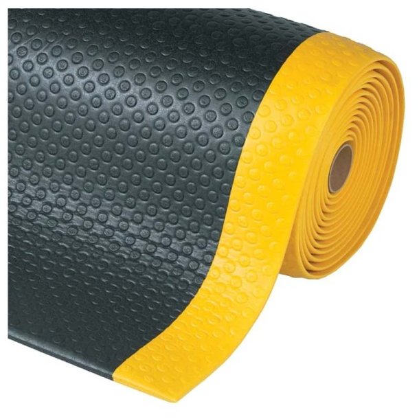 Notrax arbejdsmtte 417 Bubble Sof-Tred - 122cm x 18,3 meter Sort/Gul Vinylmtte rulle