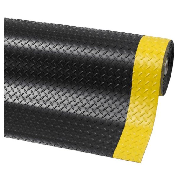 Notrax arbejdsmtte Diamond Plate 737 - 4,7mm x 91cm tynd sort/Gul PVC mtte - 22,8 meter rulle