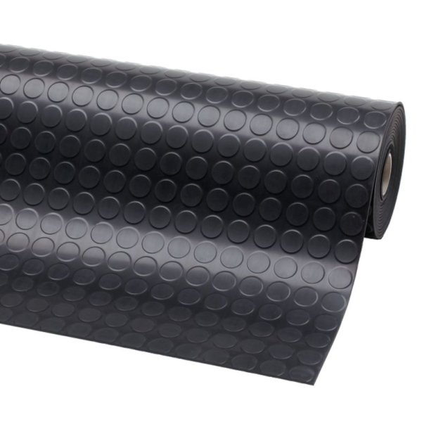 Notrax 745 Dots beskyttelsesm�tte - 3mm x 10 meter tynd sort gummim�tte