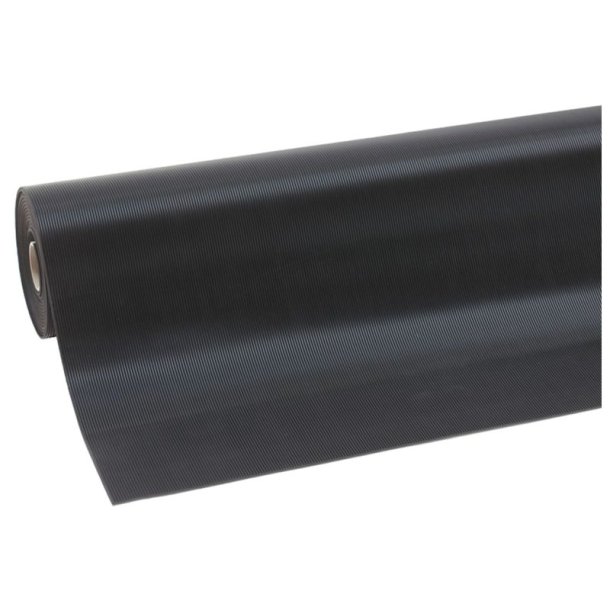 Notrax beskyttelsesmtte 750 Rib 'n' Roll - 100cm x 10 meter - sort 3mm tynd gummimtte