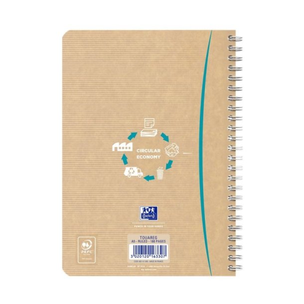 Oxford Touareg Notesbog A5 - linjeret - 180 sider - assorterede farver - dobbelt spiral