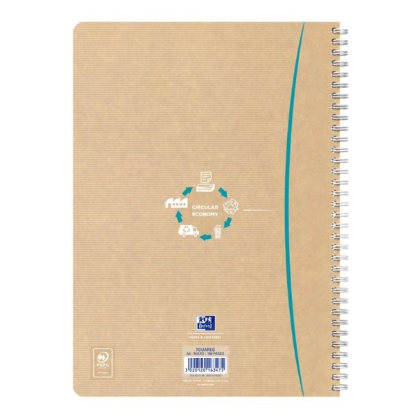 Oxford Touareg Notesbog A4 - linjeret - 180 sider - assorterede farver - dobbelt spiral