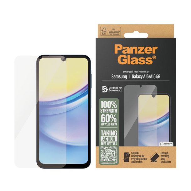 PanzerGlass Sk�rmbeskytter til Samsung Galaxy A16 / A16 5G - Ultra-Wide Fit med EasyAligner