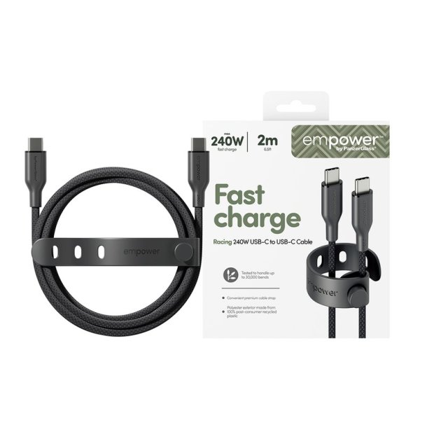 PanzerGlass Empower Racing 240W USB-C til USB-C kabel 2M - Space Sort