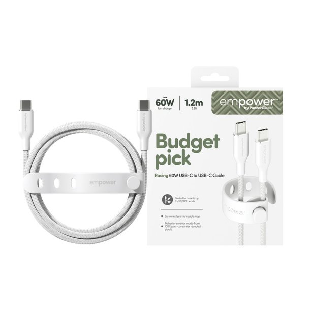 PanzerGlass empower? Racing USB-C til USB-C Kabel 60W 1,2m S�lvhvid