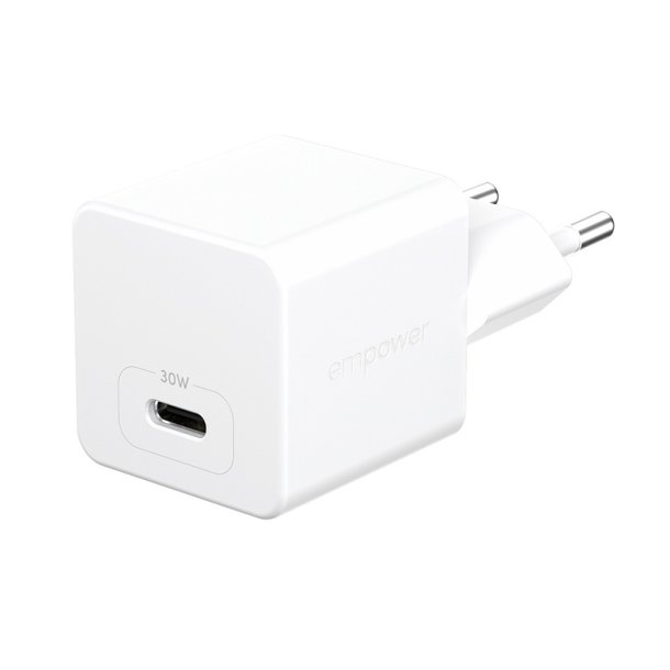 PanzerGlass empower? Turbo 30W oplader med USB-C og GaN-teknologi - s�lv/hvid