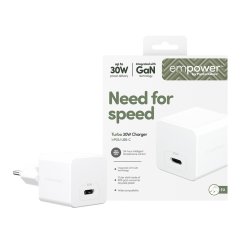 PanzerGlass empower? Turbo 30W oplader med USB-C og GaN-teknologi - s�lv/hvid