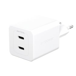 PanzerGlass Empower Turbo 45W oplader med 2x USB-C | GaN | S�lvhvid