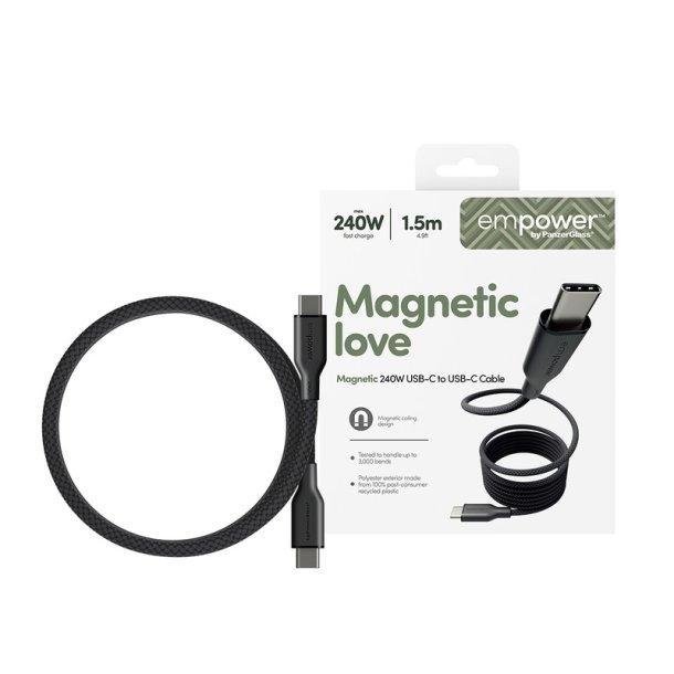 PanzerGlass Empower Magnetisk USB-C til USB-C Kabel 240W | 1,5 m | Space Sort