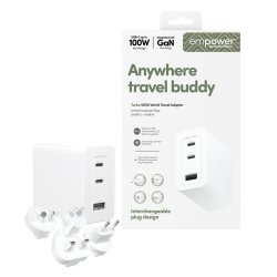 PanzerGlass - empower? by PanzerGlass&reg; Turbo 100W World Travel Adaptor incl. 2 x USB-C + USB-A | Silver White - Universa