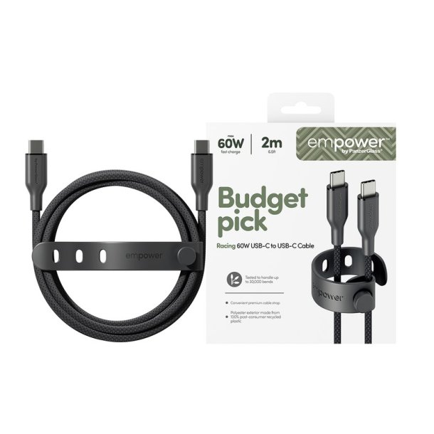 PanzerGlass Empower Racing 60W USB-C til USB-C Kabel 2M - Space Sort