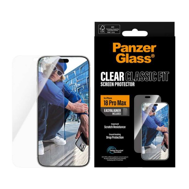 PanzerGlass� Sk�rmbeskytter til iPhone 18 Pro Max | Classic Fit med EasyAligner