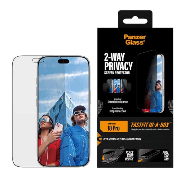 PanzerGlass 2-Way Privacy Screen Protector til iPhone 18 Pro - Ultra-Wide Fit med FASTFIT