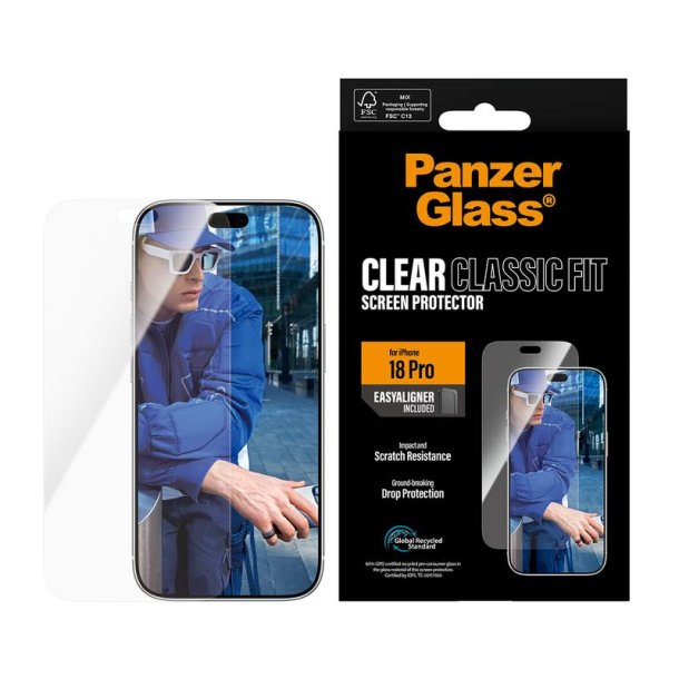 PanzerGlass Classic Fit sk�rmbeskytter til iPhone 18 Pro med EasyAligner