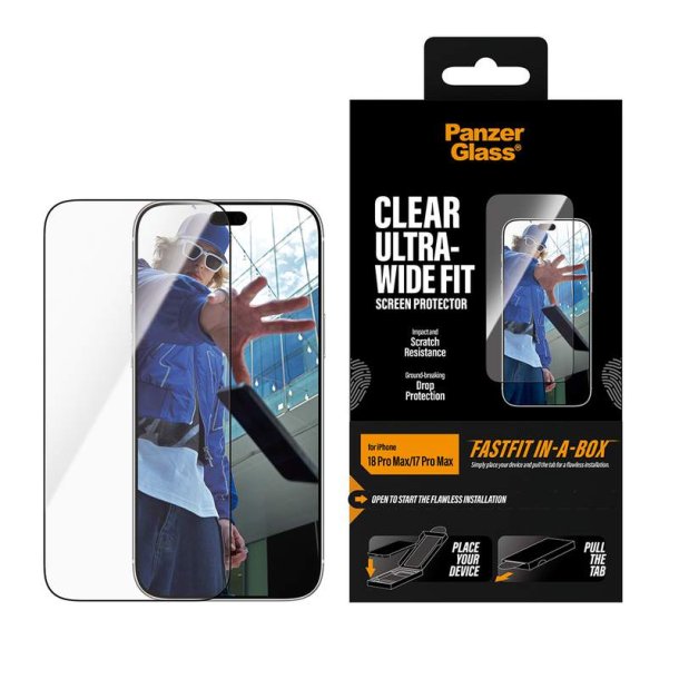 PanzerGlass Ultra-Wide Fit sk�rmbeskytter til iPhone 18 Pro Max / 17 Pro Max med FASTFIT