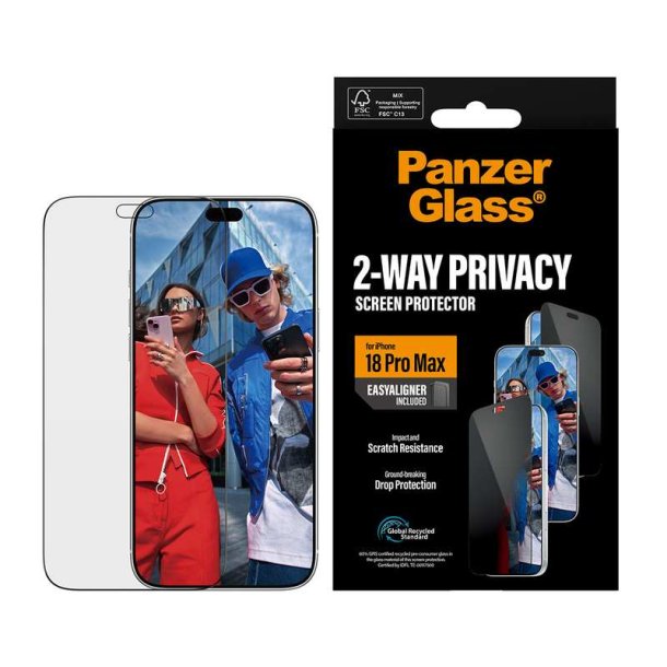 PanzerGlass 2-Way Privacy Screen Protector til iPhone 18 Pro Max - Ultra-Wide Fit
