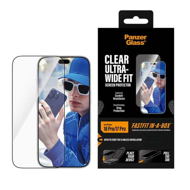 PanzerGlass Ultra-Wide Fit sk�rmbeskytter til iPhone 17 Pro og 18 Pro med FASTFIT