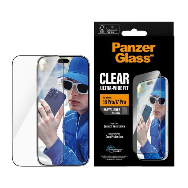 PanzerGlass Screen Protector til iPhone 17 Pro / 18 Pro - Ultra-Wide Fit med EasyAligner