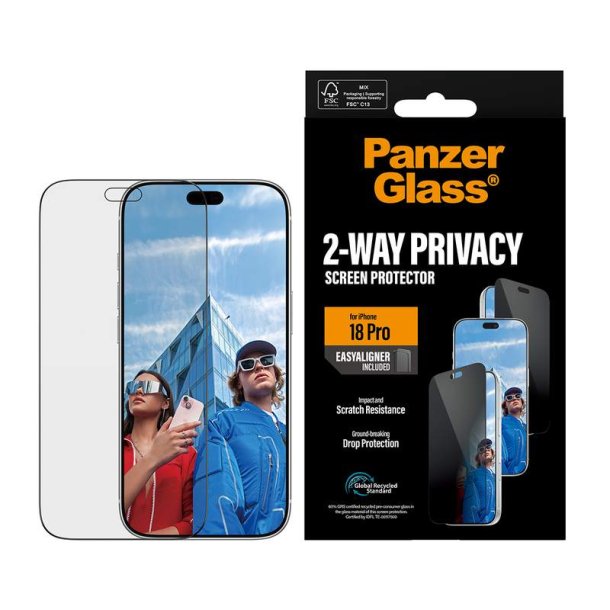 PanzerGlass 2-Way Privacy Screen Protector til iPhone 18 Pro med EasyAligner