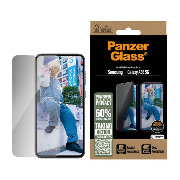 PanzerGlass 2-Way Privacy sk�rmbeskytter til Samsung Galaxy A36 5G Ultra-Wide Fit