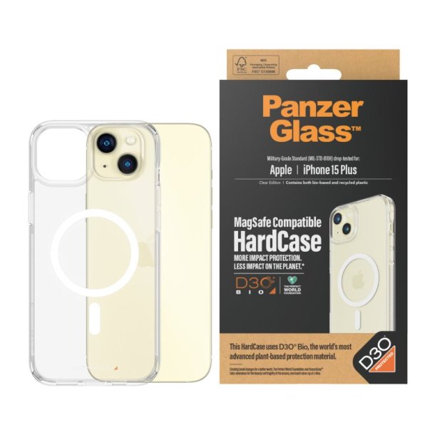 PanzerGlass HardCase Transparent m. Hvid MagSafe &amp; D3O iPhone 15 Plus