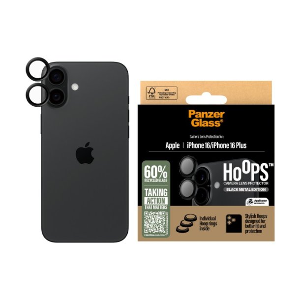 PanzerGlass Hoops Sort Kameralinsebeskytter iPhone 16 | 16 Plus