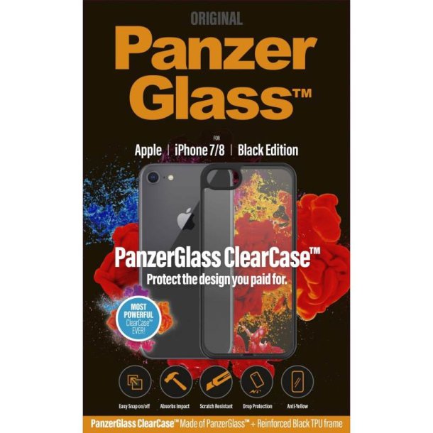 PanzerGlass ClearCase - med sort ramme - til iPhone SE (2020)/8/7