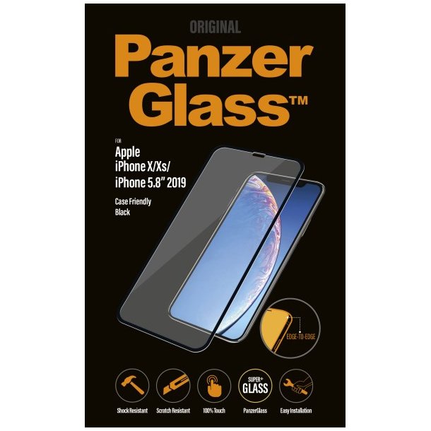 PanzerGlass skrmbeskyttelse - iPhone X/Xs/11 Pro - sort (Case Friendly)