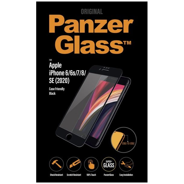 PanzerGlass skrmbeskyttelse - iPhone SE (2020)/8/7/6 Case Friendly - sort