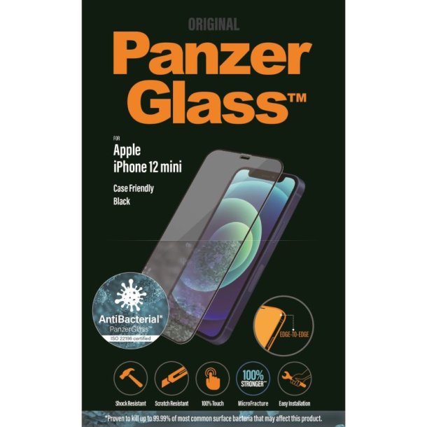 PanzerGlass skrmbeskyttelse - iPhone 12 mini - Case Friendly - sort (AB)