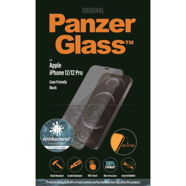 PanzerGlass skrmbeskyttelse - iPhone 12/12 Pro - Case Friendly - sort (AB)